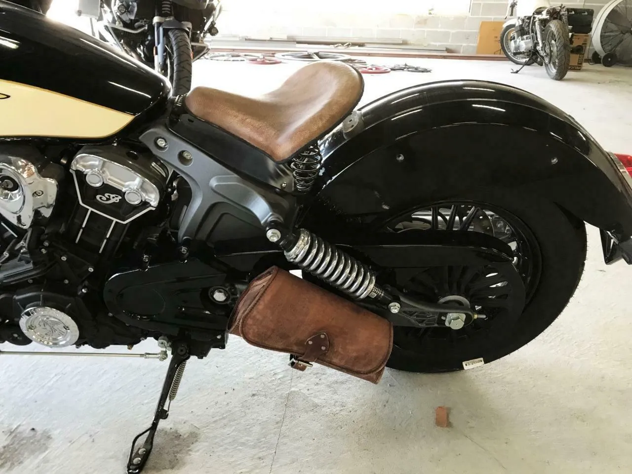 2015-2023 Indian Scout Bobber Swing Arm Saddle Bag  Desert Tan Leather Seat MRC