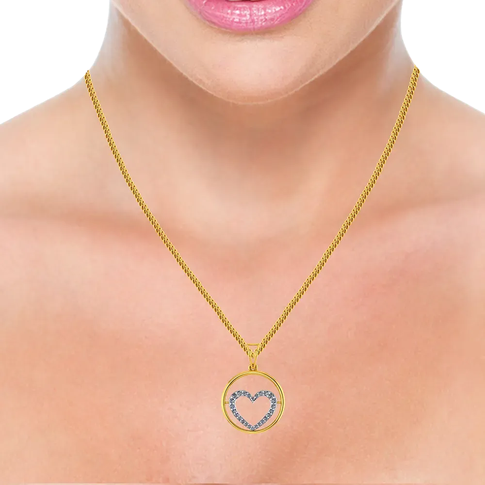 22k Gold Hoop Pendant With A American Diamond Studded Heart In The Centre