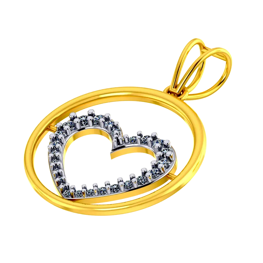 22k Gold Hoop Pendant With A American Diamond Studded Heart In The Centre