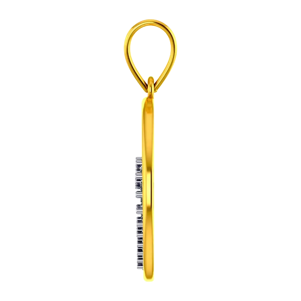 22k Gold Hoop Pendant With A American Diamond Studded Heart In The Centre