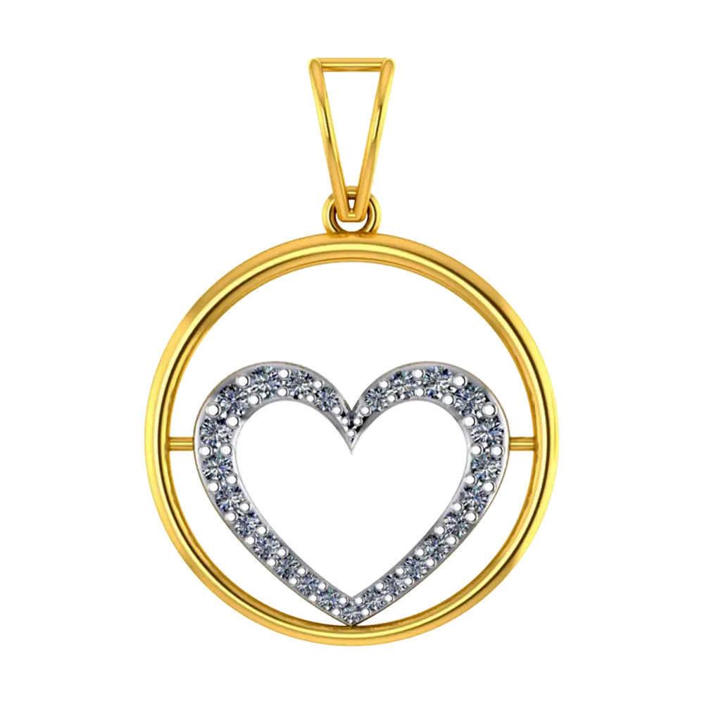 22k Gold Hoop Pendant With A American Diamond Studded Heart In The Centre