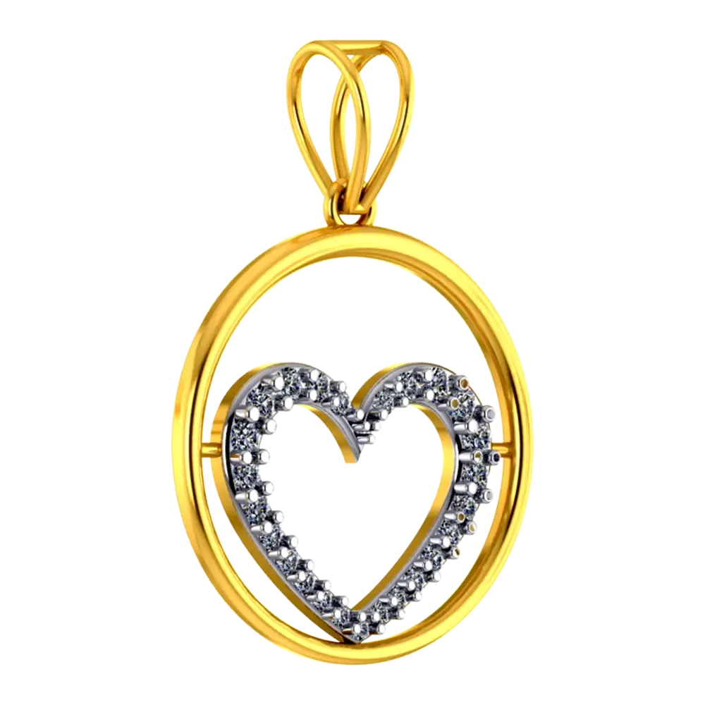 22k Gold Hoop Pendant With A American Diamond Studded Heart In The Centre