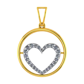22k Gold Hoop Pendant With A American Diamond Studded Heart In The Centre