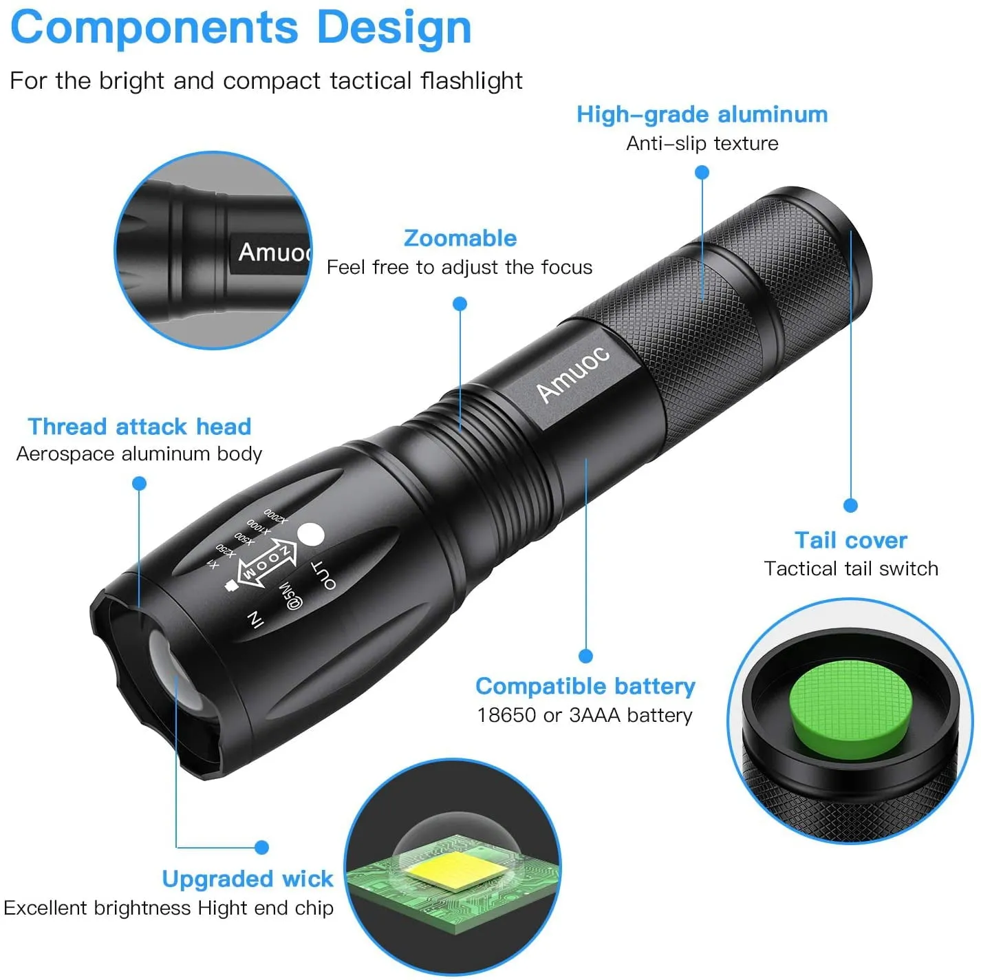 Amuoc LED 2000 Lumens Flashlights