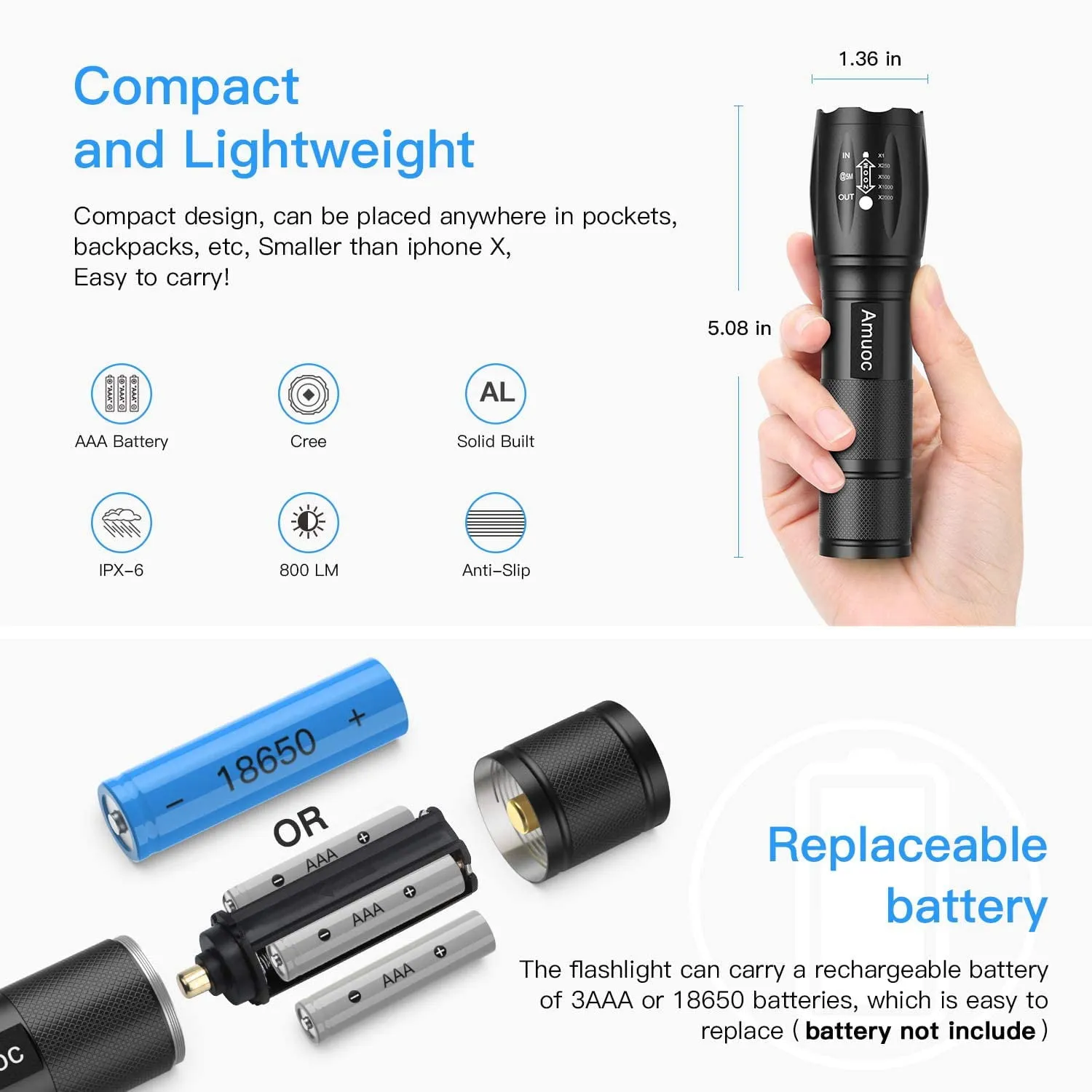 Amuoc LED 2000 Lumens Flashlights
