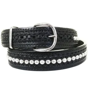 B530A - Black Leather Tooled Studded Belt