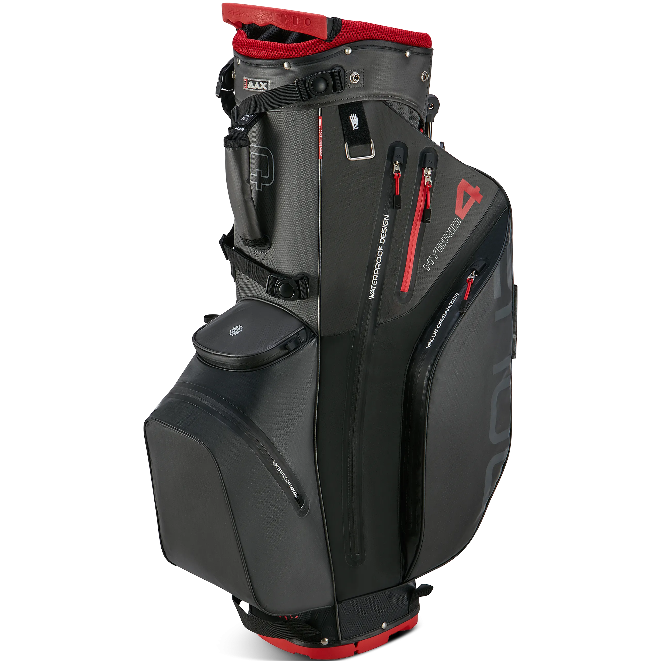 Big Max Aqua Hybrid 4 Waterproof Stand Bag - Black/Charcoal/Red