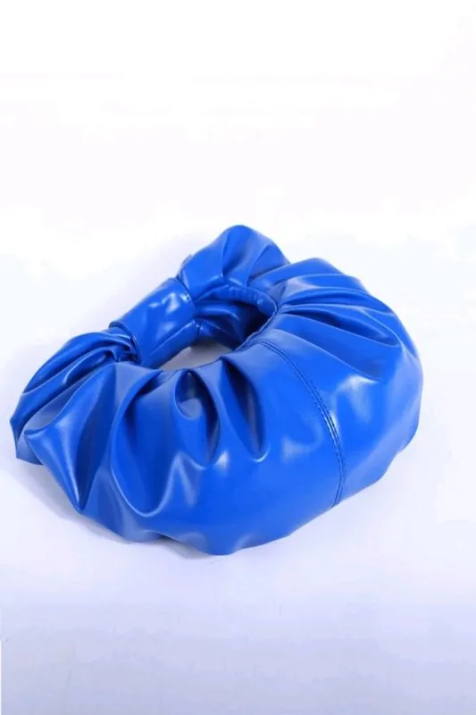 Blue Ruched Clutch Handbag