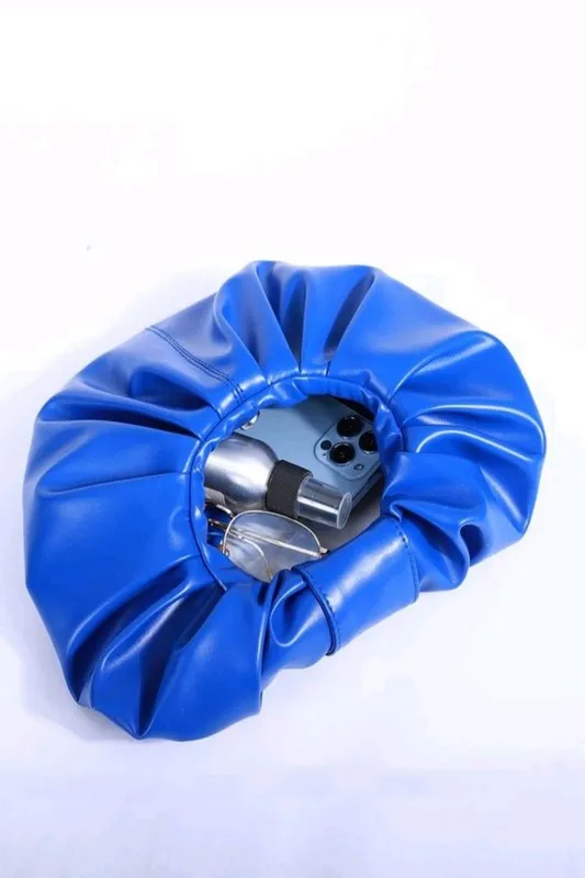 Blue Ruched Clutch Handbag
