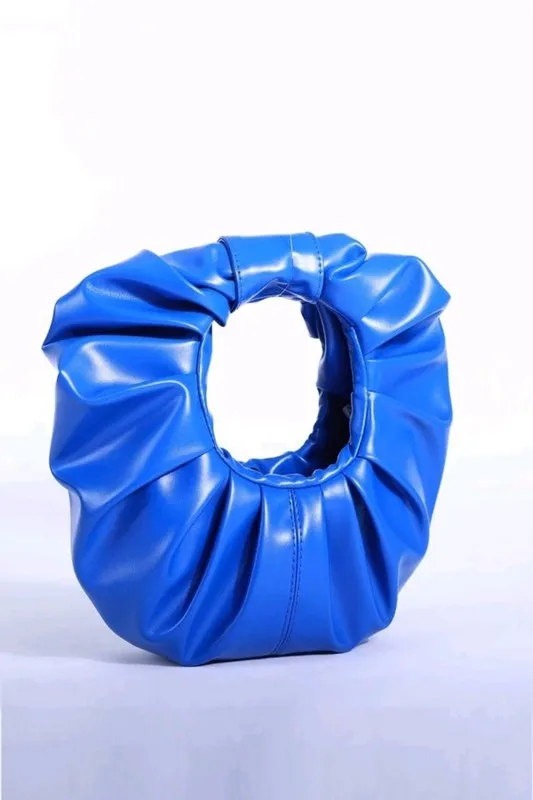 Blue Ruched Clutch Handbag