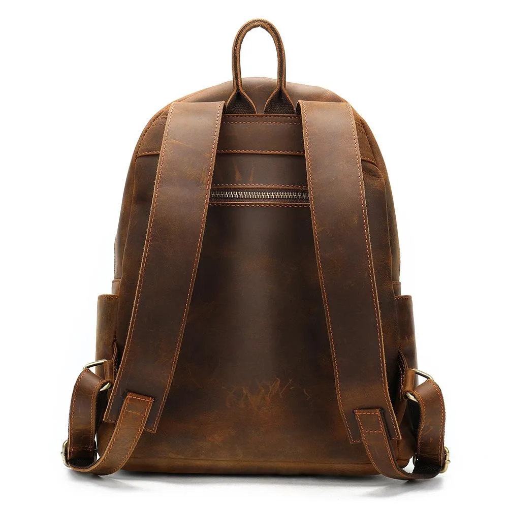 Brown Leather Men's 13 inches Large Computer Backpack Large Brown Travel Backpack Brown Large College Backpack For Men