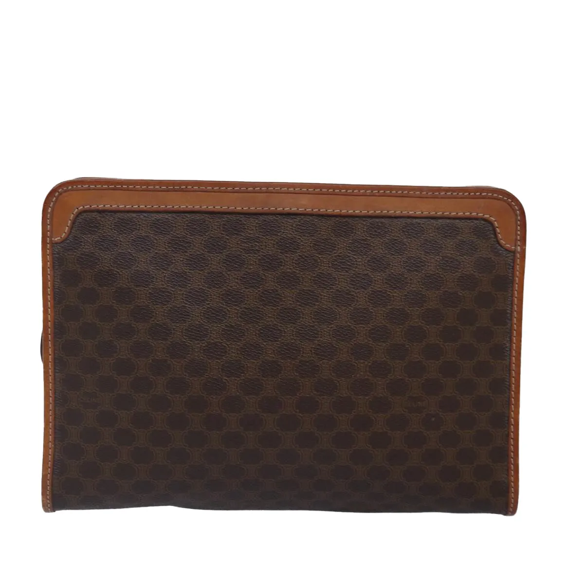CELINE Macadam Canvas Clutch Bag PVC Leather Brown Gold Auth bs17007