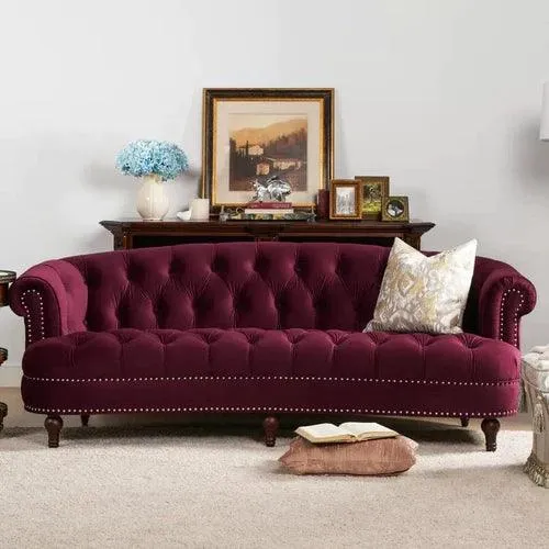 Chesterfield Graceful Velvet 3 Seater Rolled Arm Sofa (Walnut Legs)
