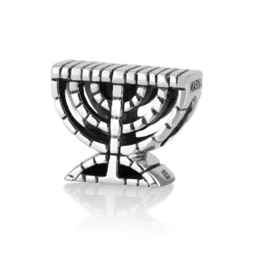 Classic Menorah Bead Charm Square Shaped Silver Artwork Jewish Culture Jewelry