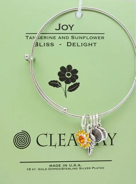 Clea Ray Silver Flower Affirmation Bangle Bracelets