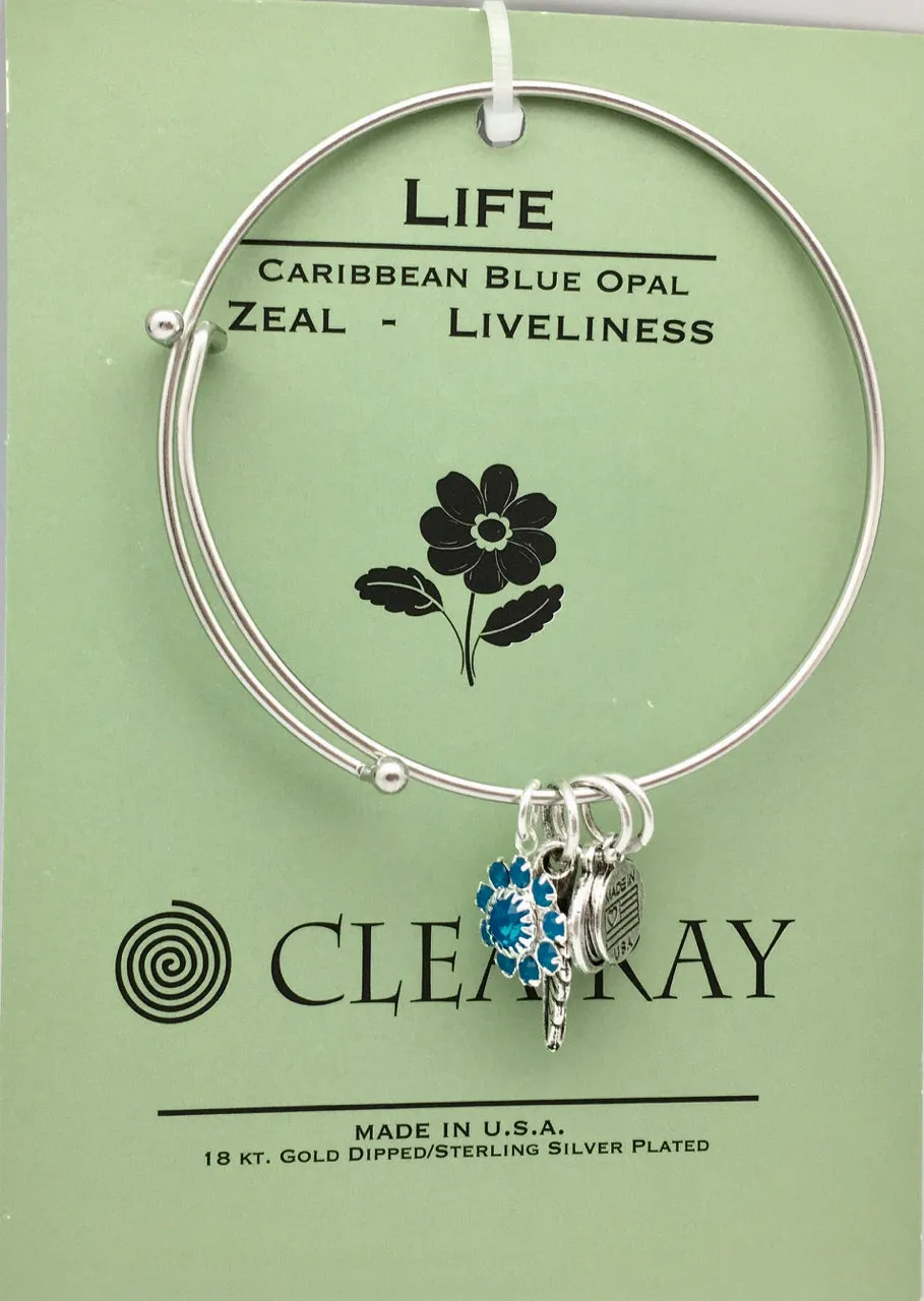 Clea Ray Silver Flower Affirmation Bangle Bracelets