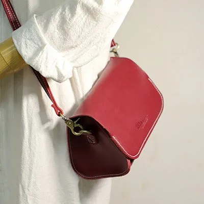 Cute Brown LEATHER Small Side Bag Handmade WOMEN Crossbody BAG Phone Purse FOR WOMEN