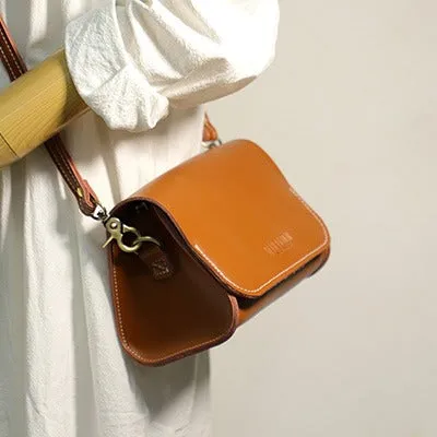 Cute Brown LEATHER Small Side Bag Handmade WOMEN Crossbody BAG Phone Purse FOR WOMEN