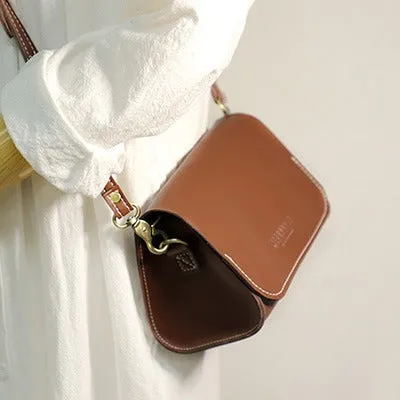 Cute Brown LEATHER Small Side Bag Handmade WOMEN Crossbody BAG Phone Purse FOR WOMEN