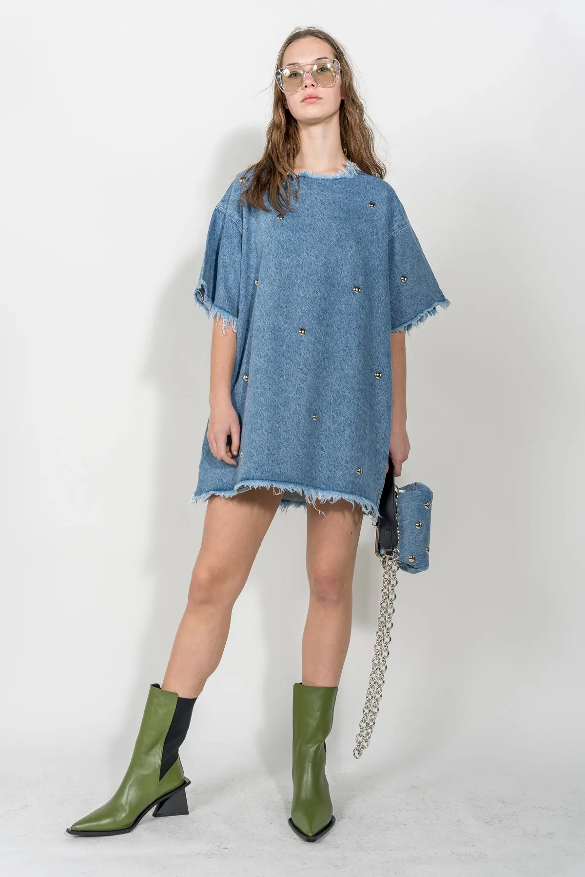 DENIM STUDDED CLASSIC T-SHIRT DRESS