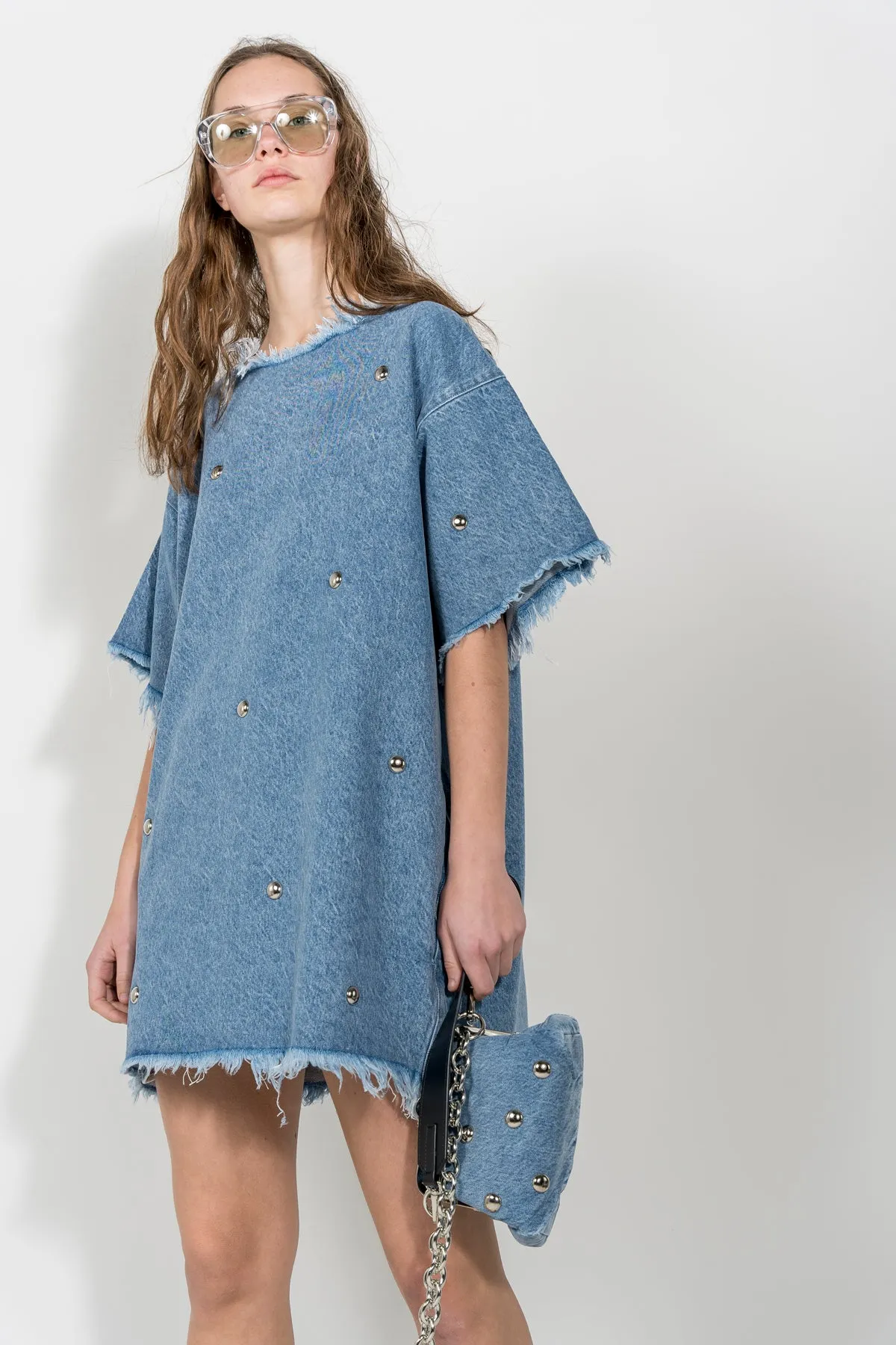 DENIM STUDDED CLASSIC T-SHIRT DRESS
