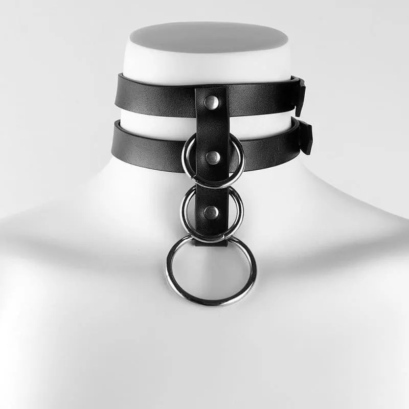 Edgy Studded Vegan Leather Punk Collar Choker Necklace