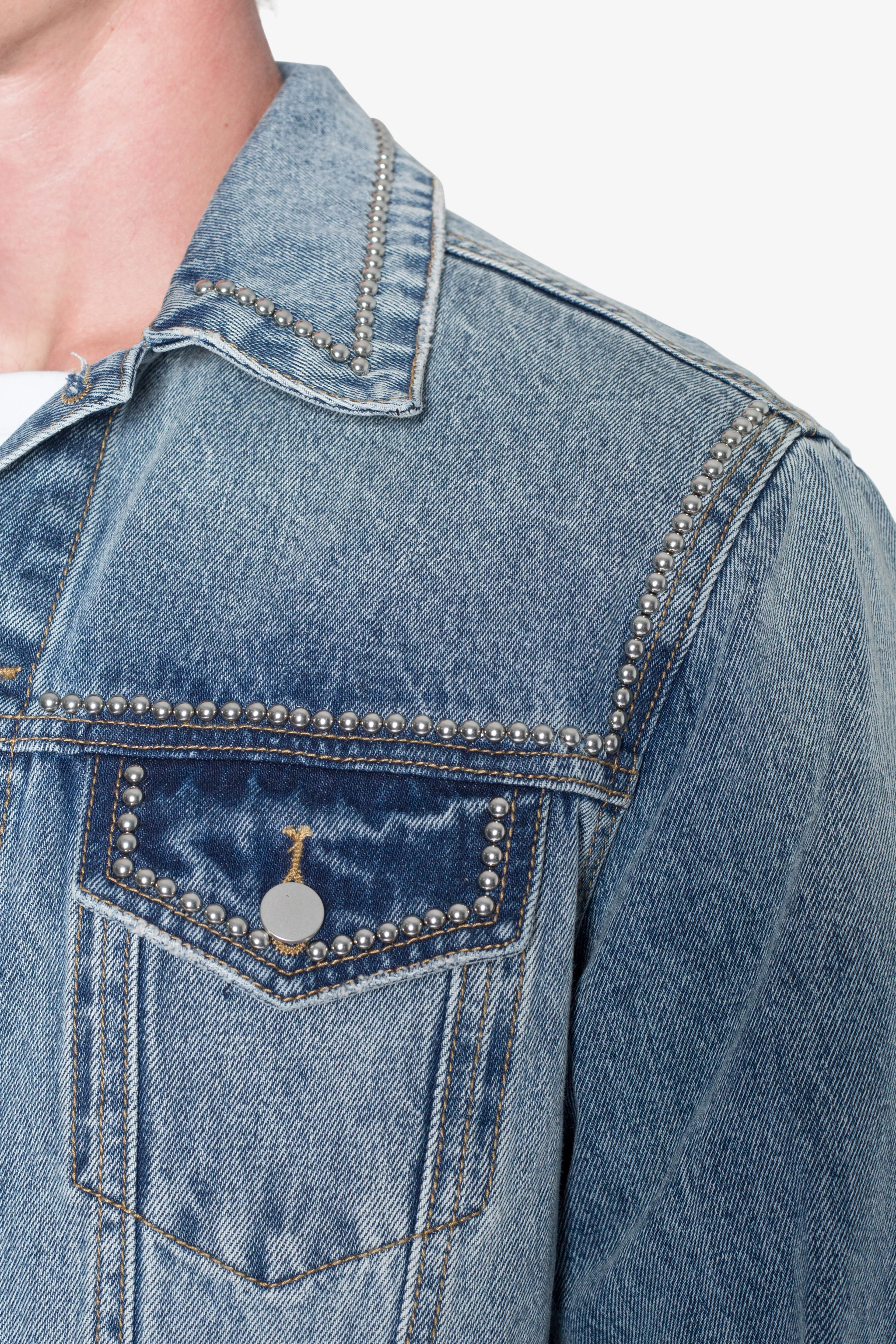 Flat Studded Trucker Jacket - Blue