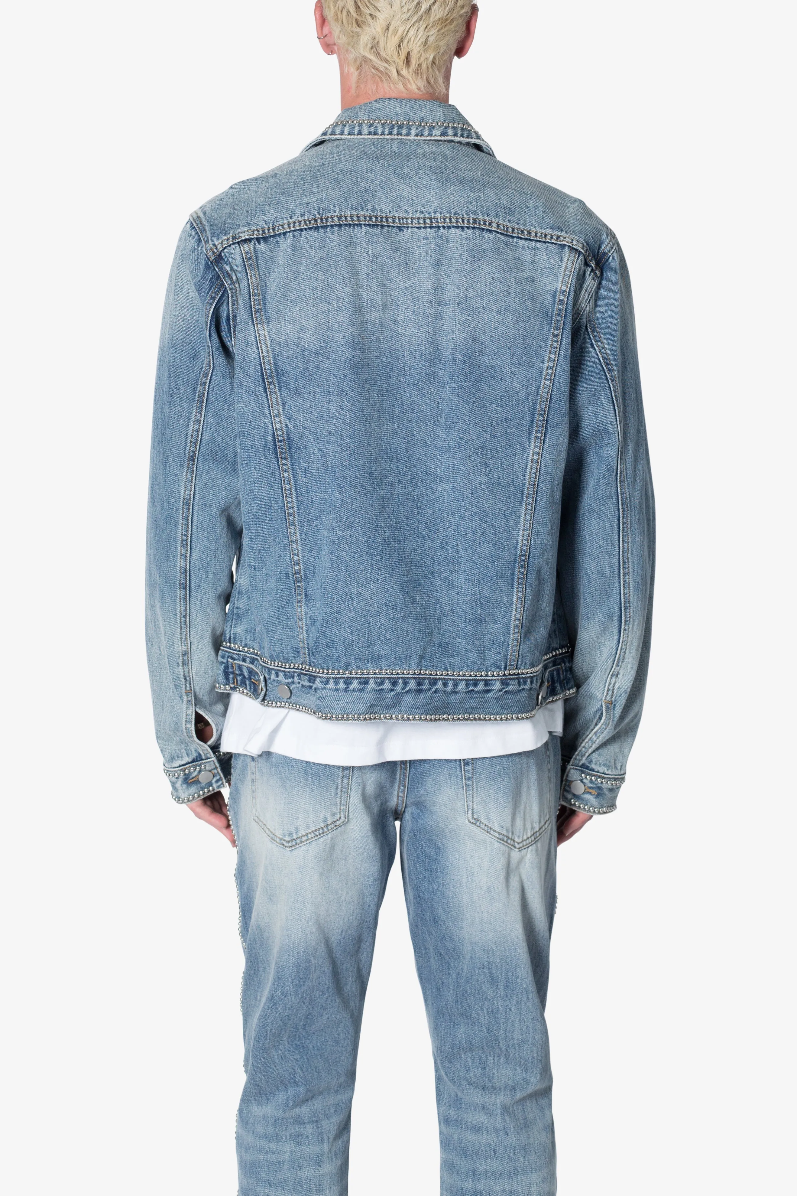 Flat Studded Trucker Jacket - Blue