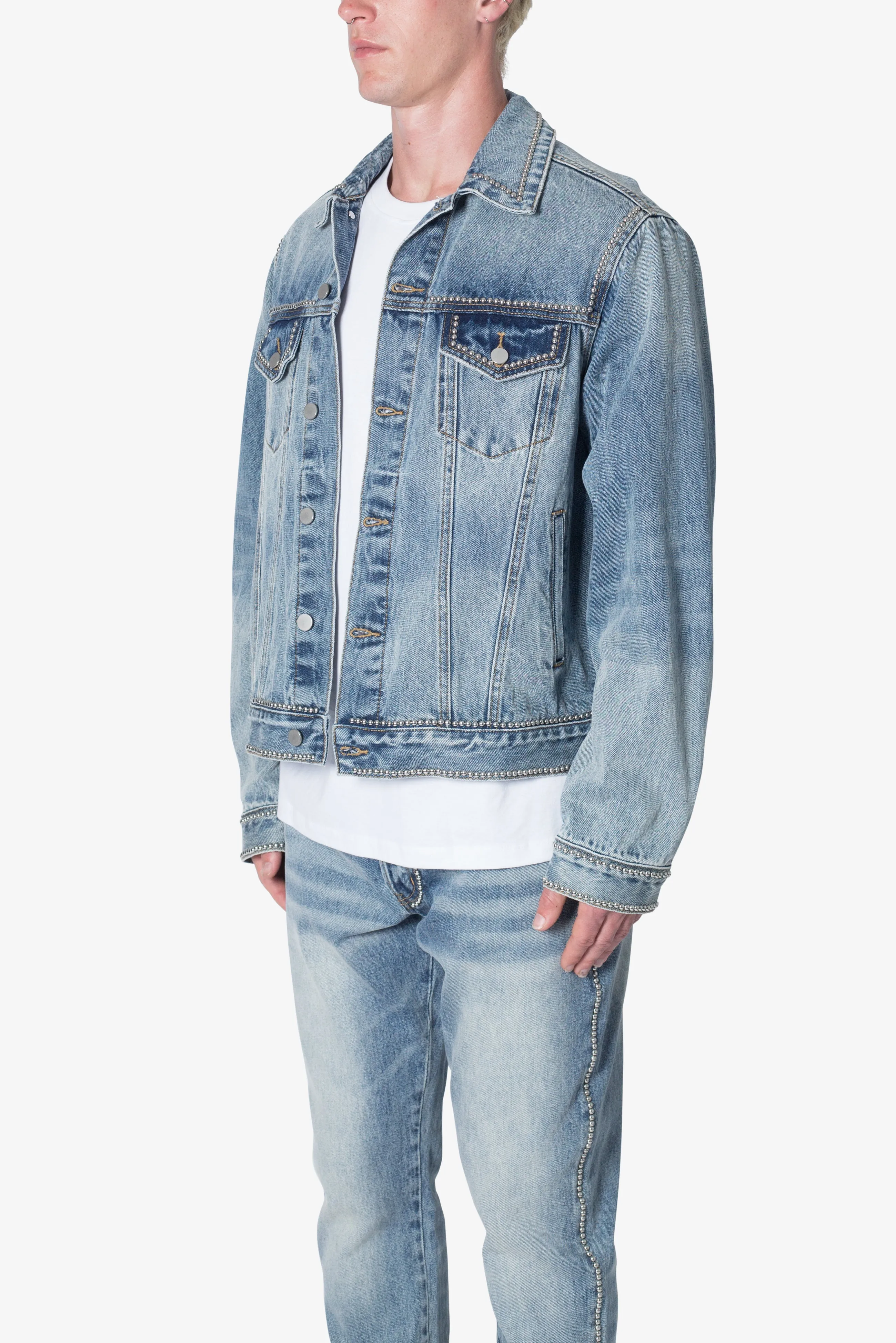 Flat Studded Trucker Jacket - Blue