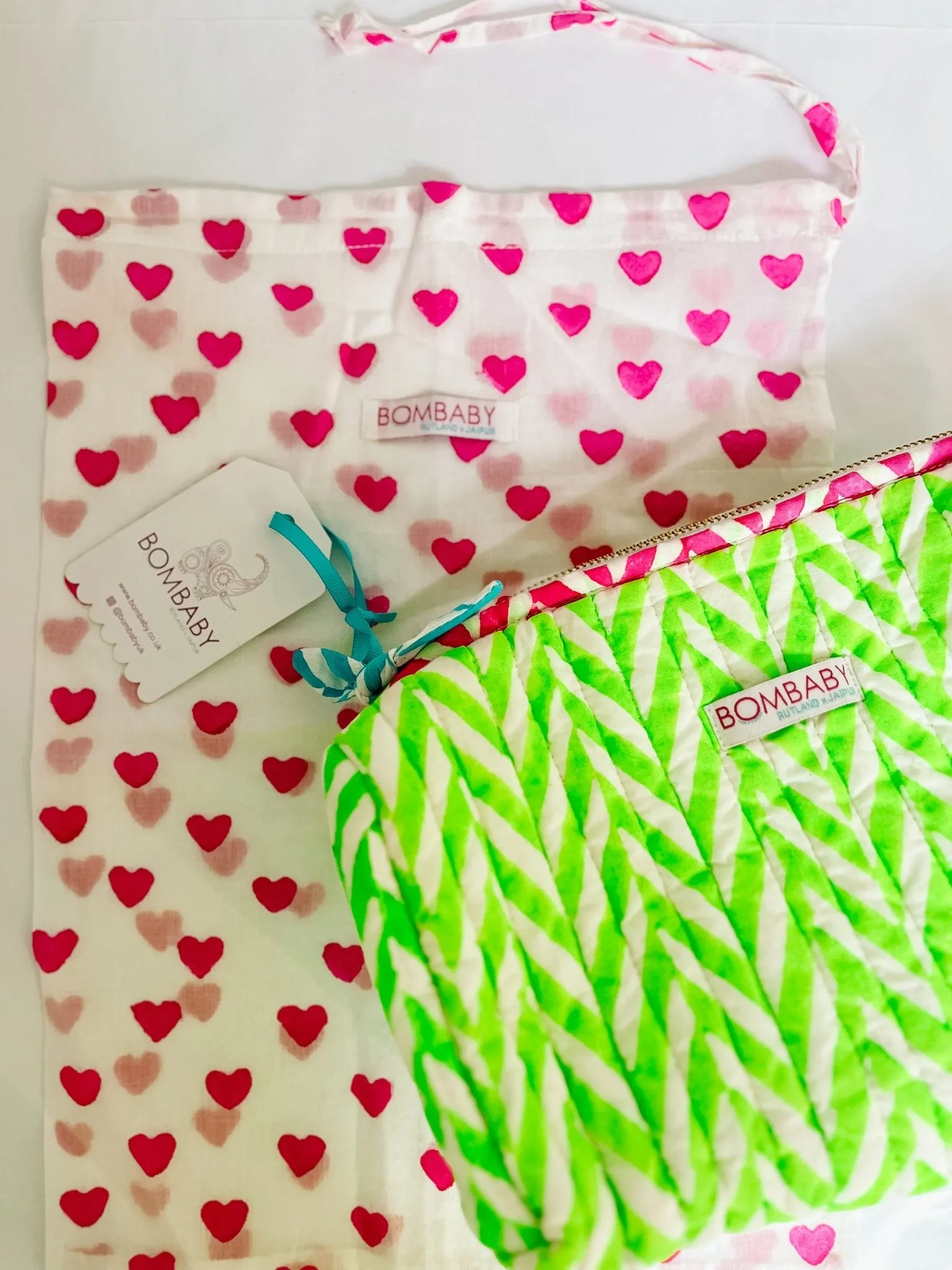 Handmade Block Print Quilted Wash Bag | Neon Green