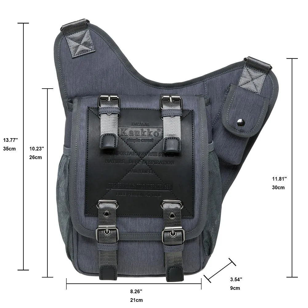 KAUKKO Mens Vintage Canvas Shoulder Messenger Bag Chest Leather Patchwork Messenger Bag FH03-1 ( Grey )