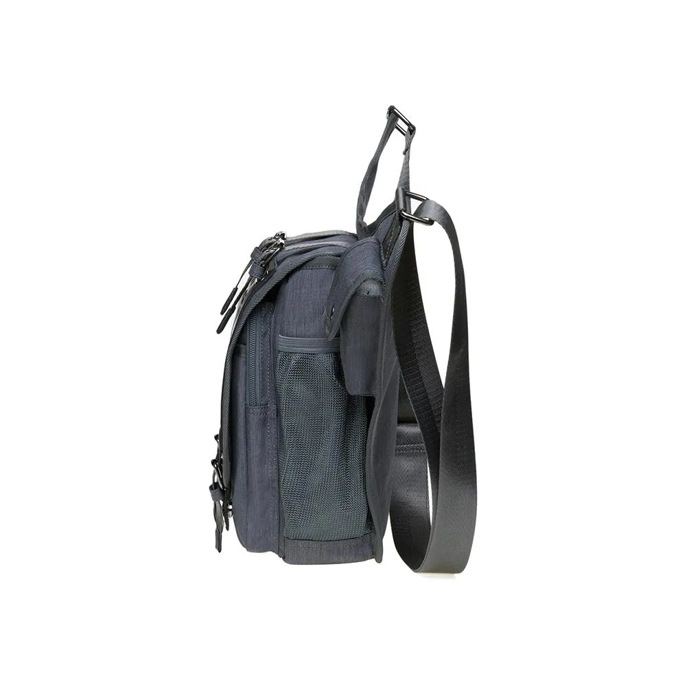 KAUKKO Mens Vintage Canvas Shoulder Messenger Bag Chest Leather Patchwork Messenger Bag FH03-1 ( Grey )