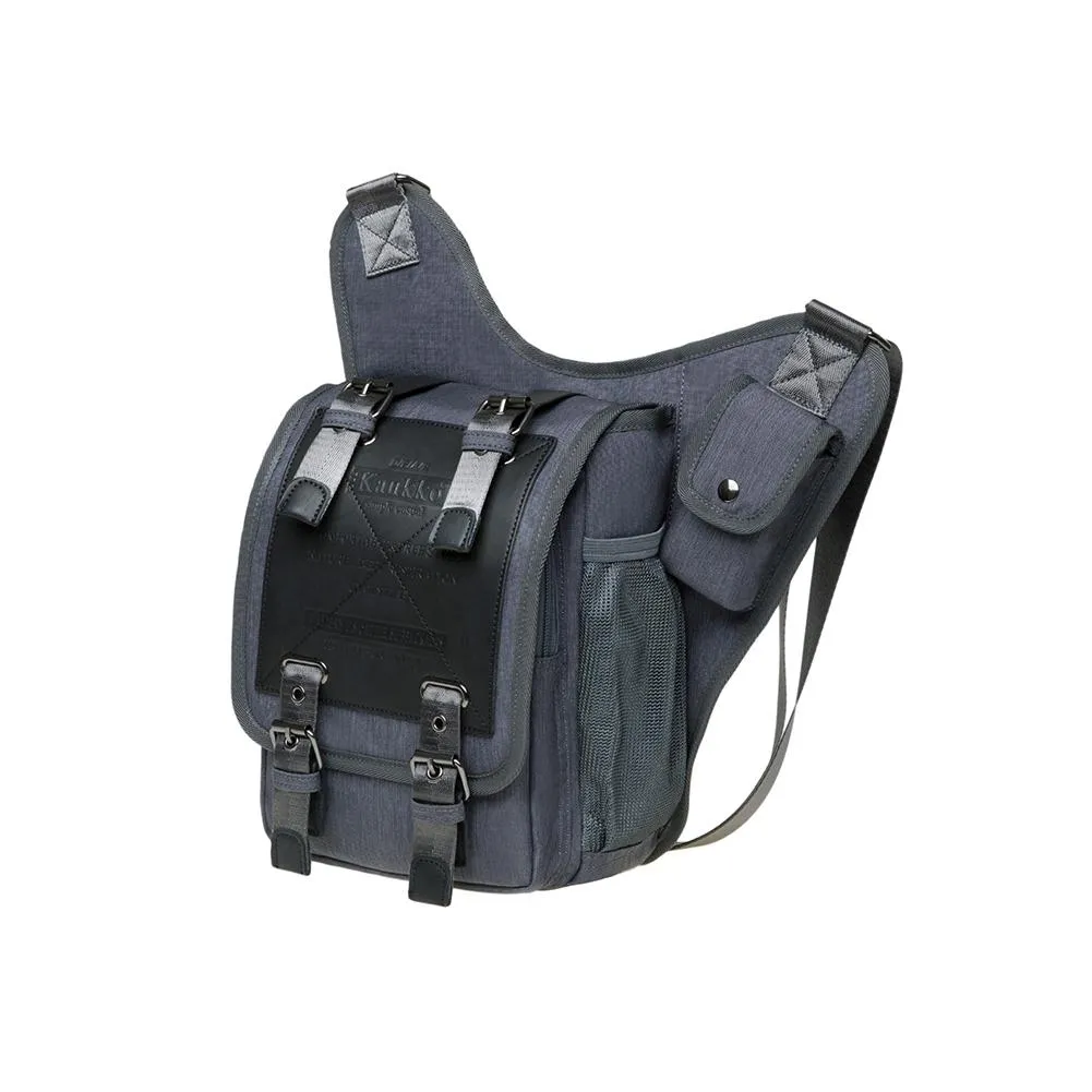 KAUKKO Mens Vintage Canvas Shoulder Messenger Bag Chest Leather Patchwork Messenger Bag FH03-1 ( Grey )