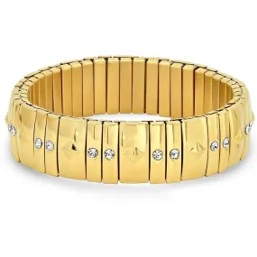 Ladies 18K Gold Studded Stretch Bracelet with Simulated Diamonds