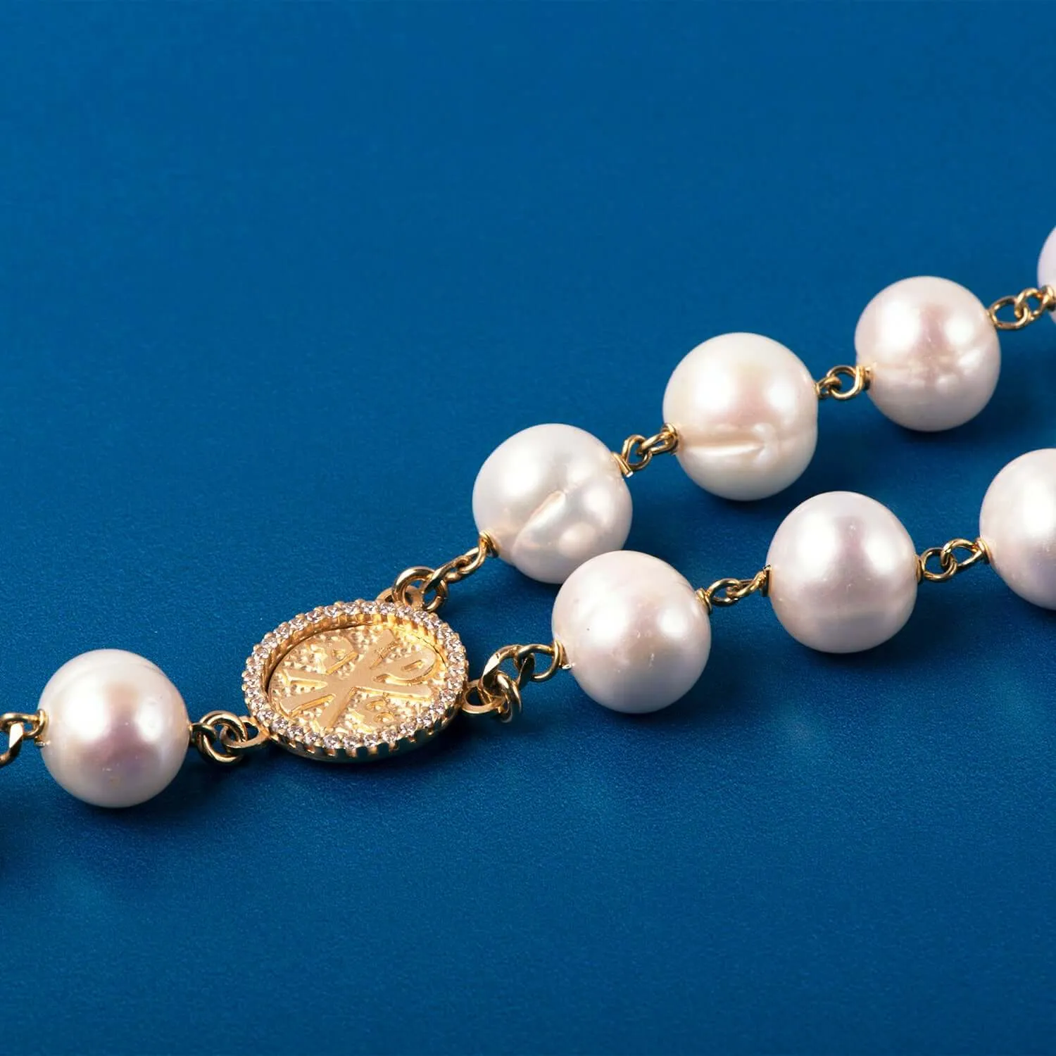 LARGE PEARL BEADS ROSARY - VERMEIL SILVER