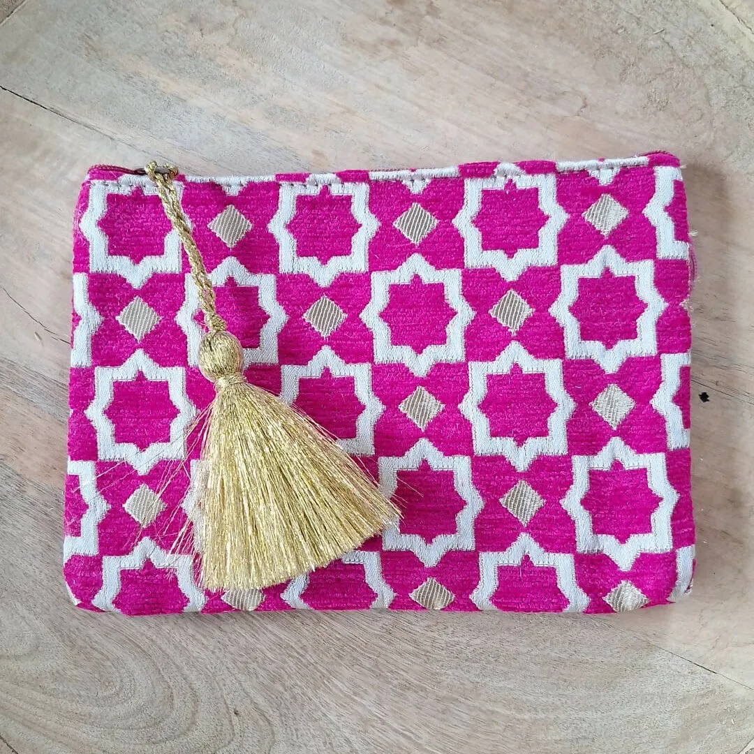 Large pink Moroccan clutch bag