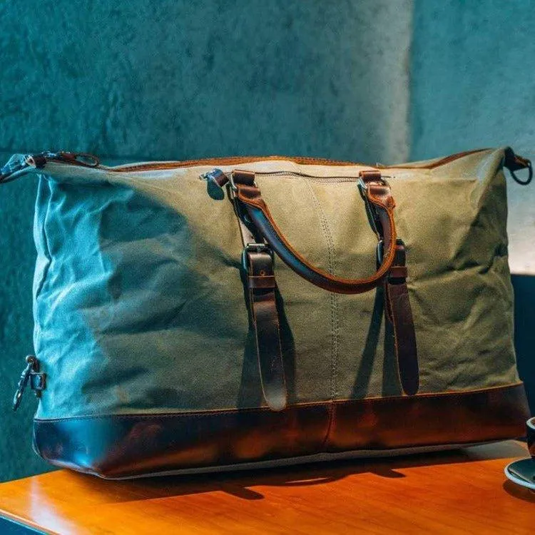 Large Waxed Canvas Weekender Duffle Bag Travel Mens-Black