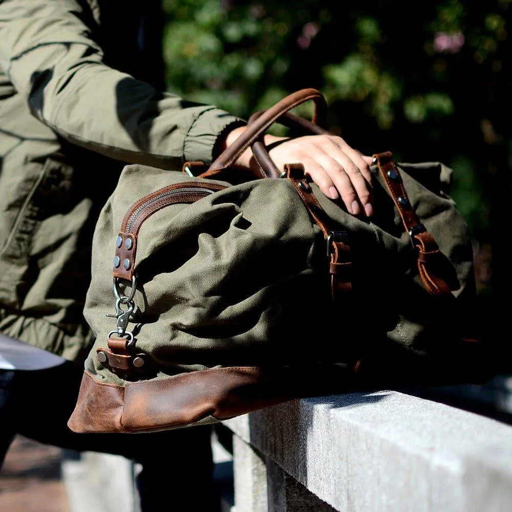 Large Waxed Canvas Weekender Duffle Bag Travel Mens-Black
