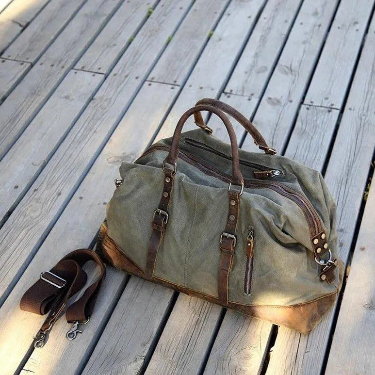 Large Waxed Canvas Weekender Duffle Bag Travel Mens-Black