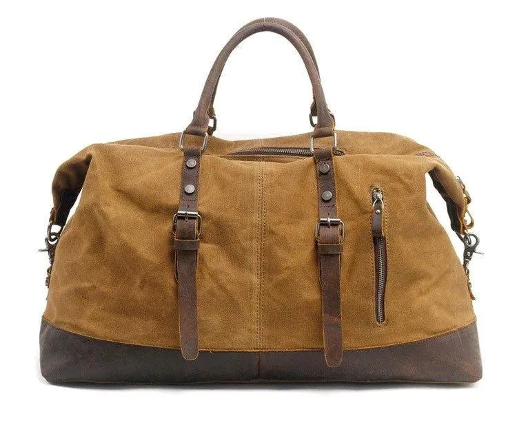 Large Waxed Canvas Weekender Duffle Bag Travel Mens-Black