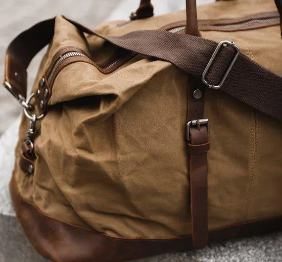 Large Waxed Canvas Weekender Duffle Bag Travel Mens-Black