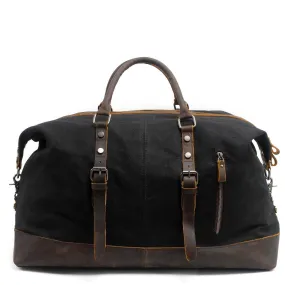 Large Waxed Canvas Weekender Duffle Bag Travel Mens-Black