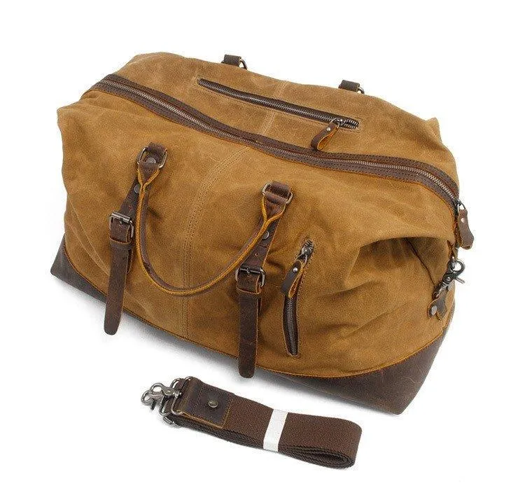 Large Waxed Canvas Weekender Duffle Bag Travel Mens-Black