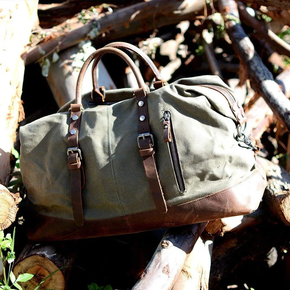Large Waxed Canvas Weekender Duffle Bag Travel Mens-Black