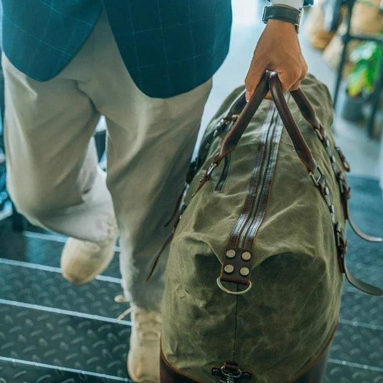 Large Waxed Canvas Weekender Duffle Bag Travel Mens-Black