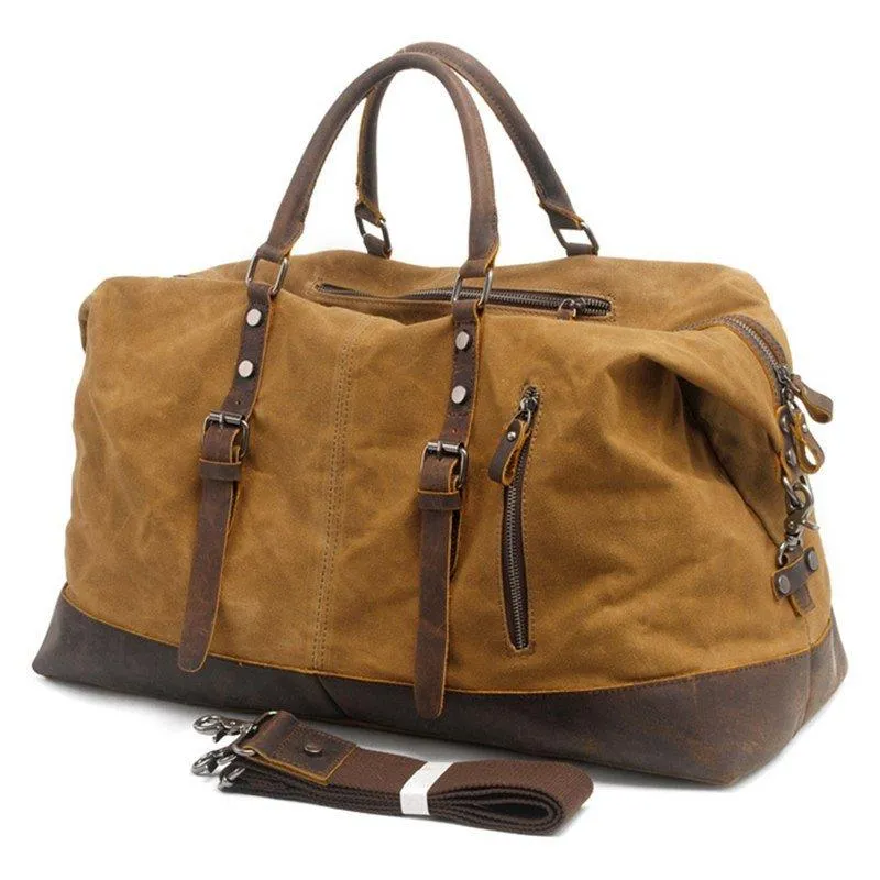 Large Waxed Canvas Weekender Duffle Bag Travel Mens-Black