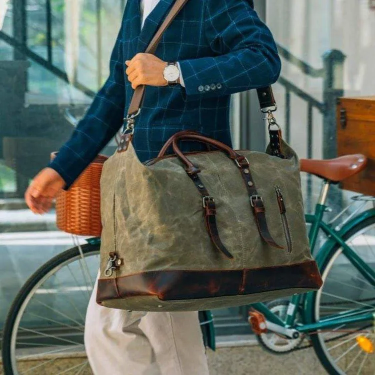 Large Waxed Canvas Weekender Duffle Bag Travel Mens-Black