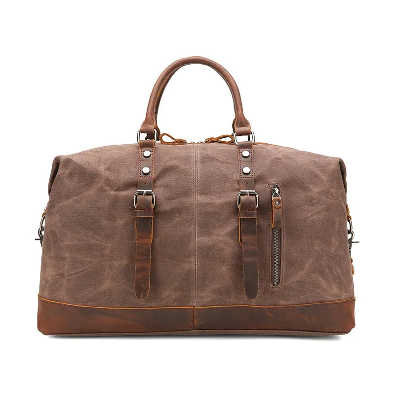 Large Waxed Canvas Weekender Duffle Bag Travel Mens-Black