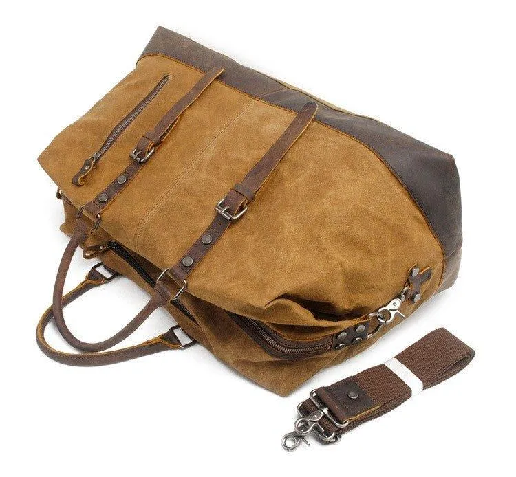 Large Waxed Canvas Weekender Duffle Bag Travel Mens-Black