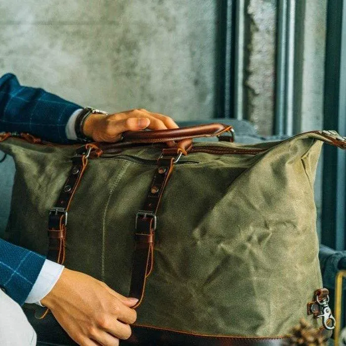 Large Waxed Canvas Weekender Duffle Bag Travel Mens-Black